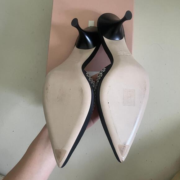 Miu Miu Crystal-Embellished Suede Heeled Mules Black 39 US 9 - Picture 7 of 11